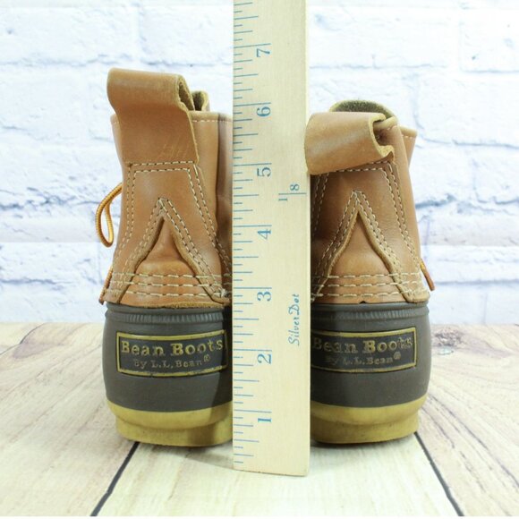 LL Bean Brown Leather Lace Up Round Toe Unlined Ankle Duck Boots Size 7 M - Picture 6 of 10
